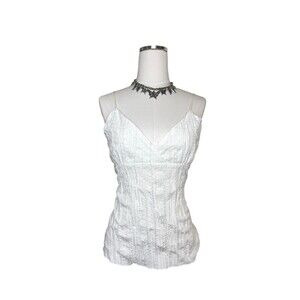 Y2K Von Mozart White Lace-Texture V Neckline Sequin Cami Size Large